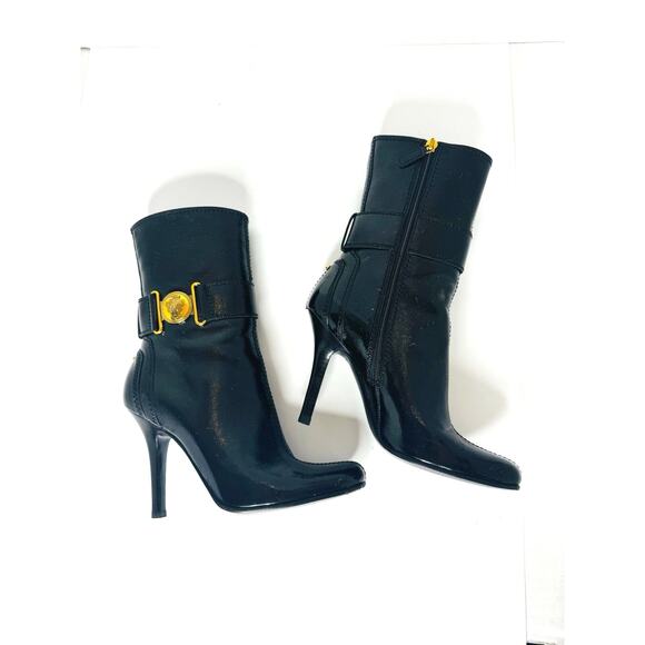 Gucci Hysteria Patent Leather Ankle Boots Size 37.5c Black High-Gloss Booties - Picture 7 of 11